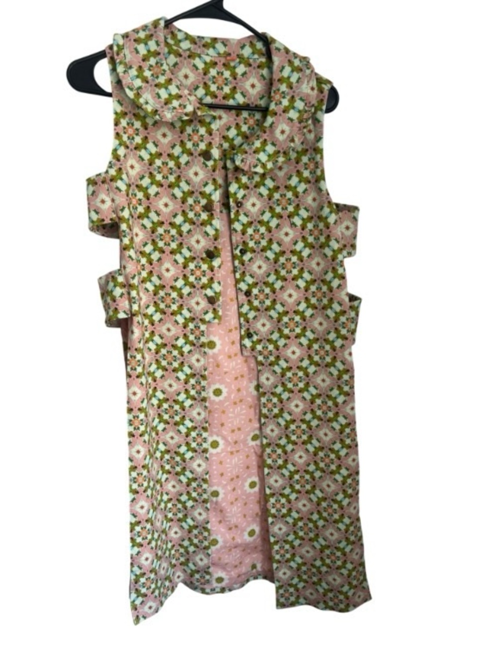 NEW Laura Park Multicolor Print Vest Jacket Pink Green Women's Small